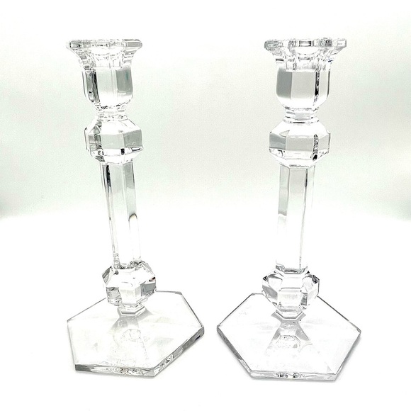 A Set of Two Vintage Val St. Lambert Belgian Crystal Candle Holders - Picture 1 of 7